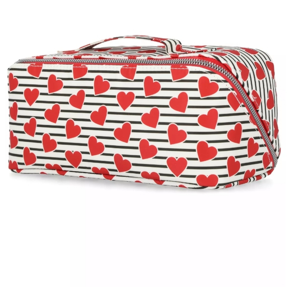 Large Zip Around Travel Case Heart Stripe Print Stella & Max NWT